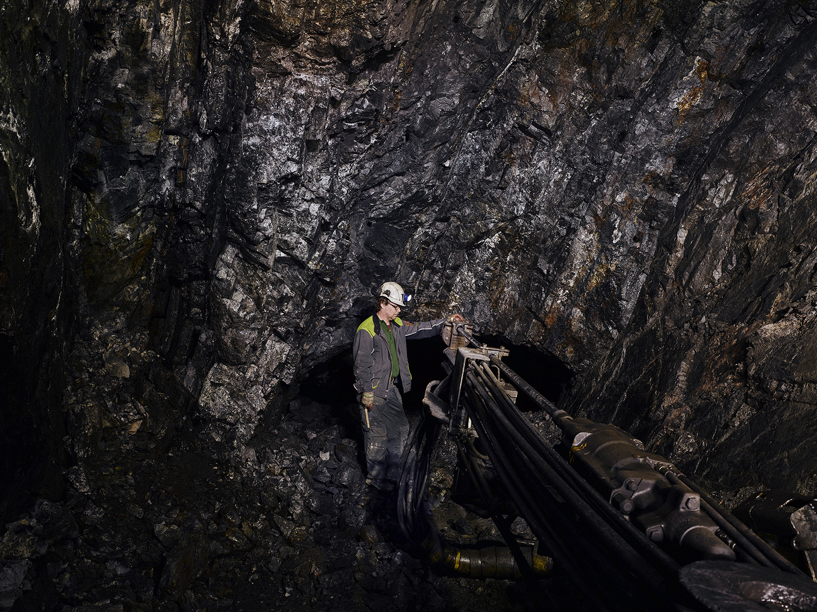Male miner working underground in Canadian mine